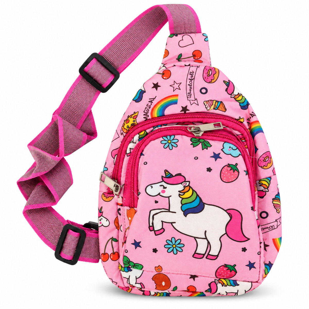Kids Unicorn, Mermaid & Dinosaur Sling Bag for Girls | 3 Zipper Compartments | Cute Adjustable Crossbody Bag