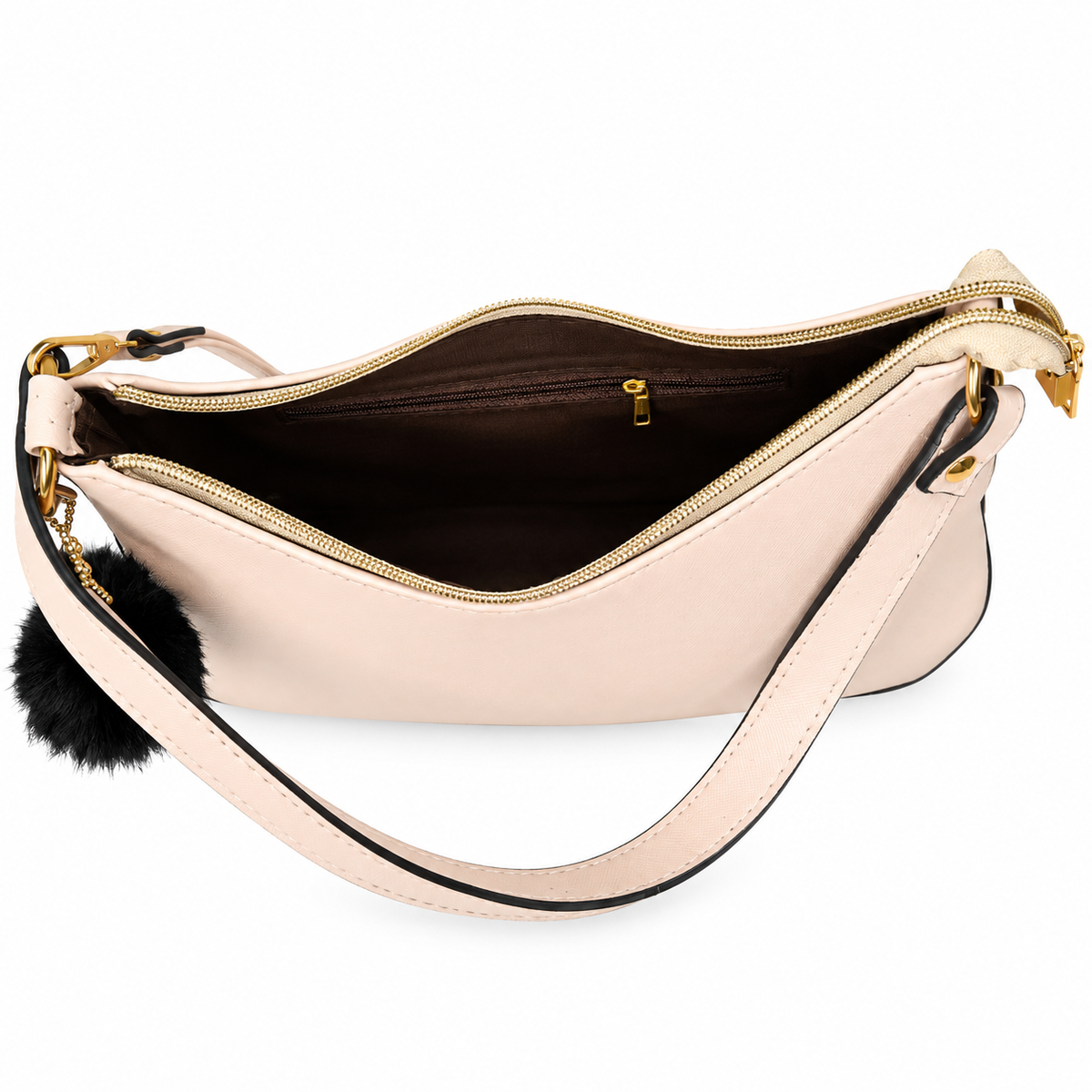 Elegant Beige Shoulder Sling / Handbag with Soft keychain for Women / Girls