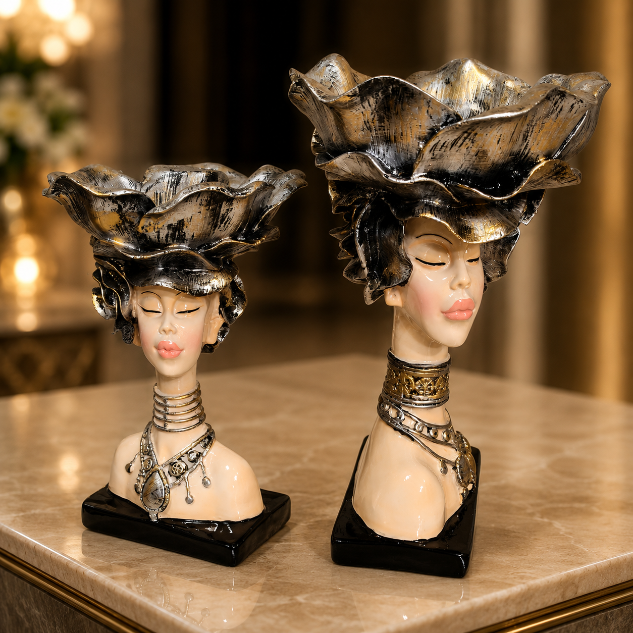 Luxury Lady Face Flower Vase Showpiece Set – Modern Home Décor