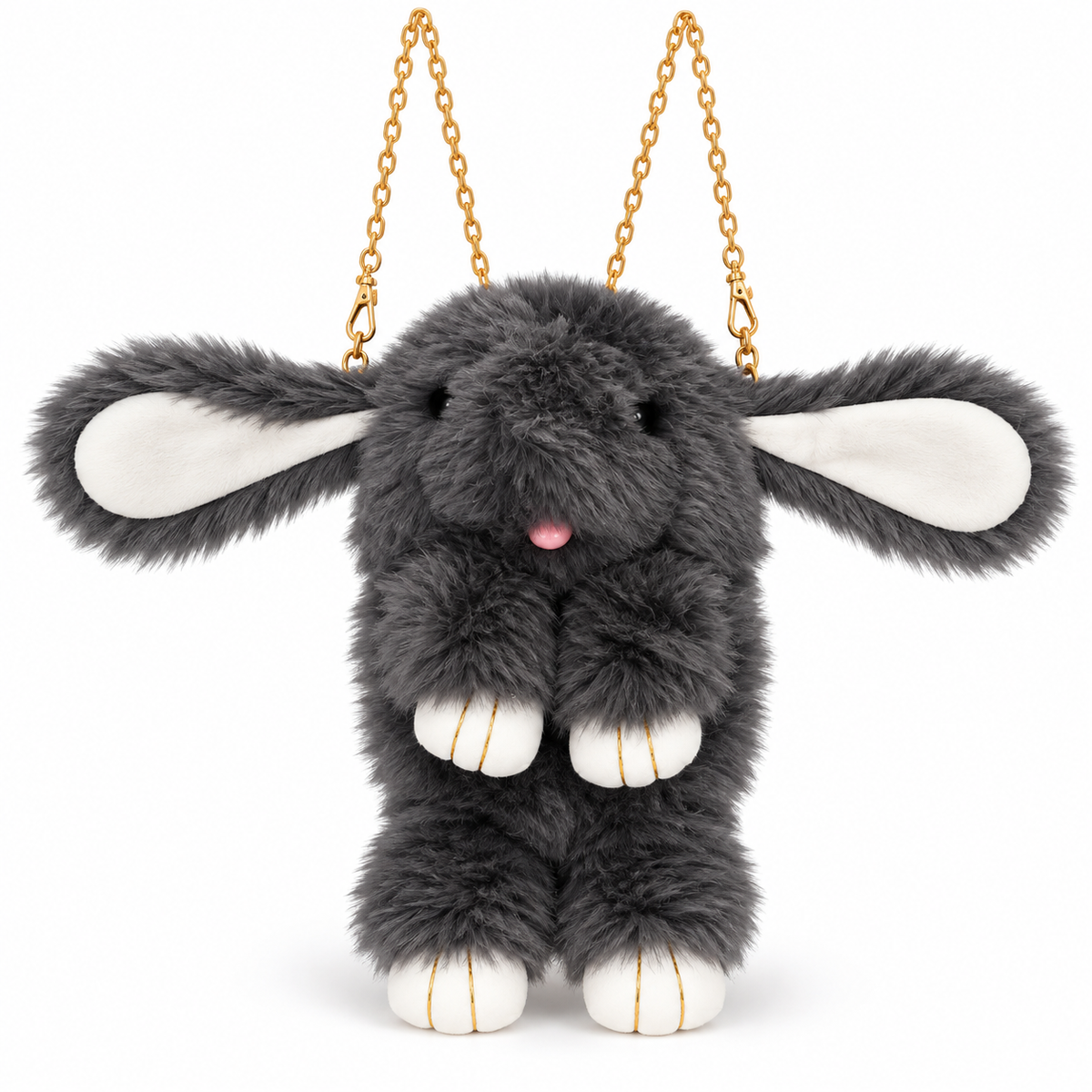 Cute Bunny Plush Sling Bag for Kids | 1 Zipper Soft Fur Crossbody Bag with Golden Chain Strap