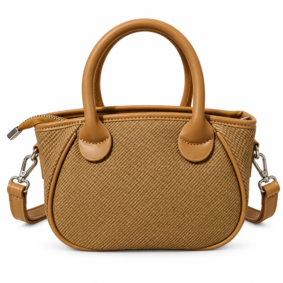 Min Min Stylish Handbag | 2 Zipper Tote Bag with Detachable Adjustable Shoulder Strap | Textured Fashion Purse for Girls & Women