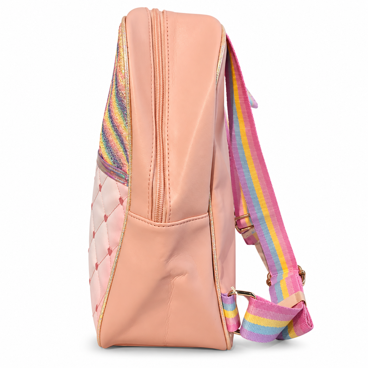 Girls Kids Backpack with Glitter Rainbow & Heart Design | Stylish School Bag | 1 Zipper Backpack