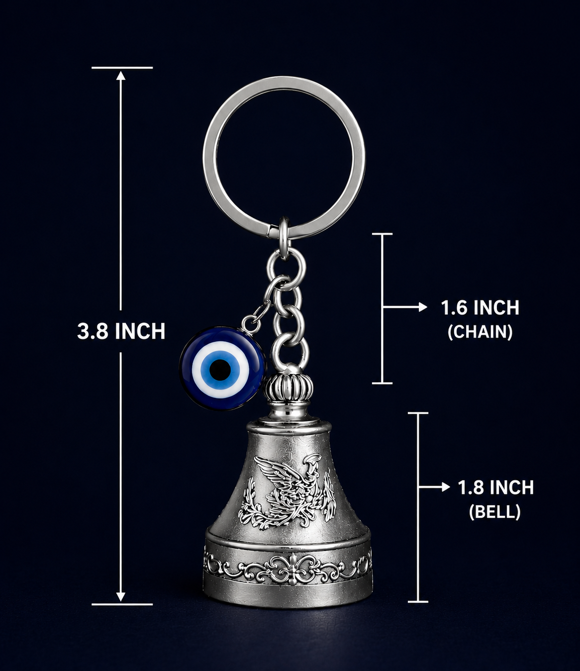 Premium Evil Eye with Guardian Bell Keychain for Bike & Car, Scooty
