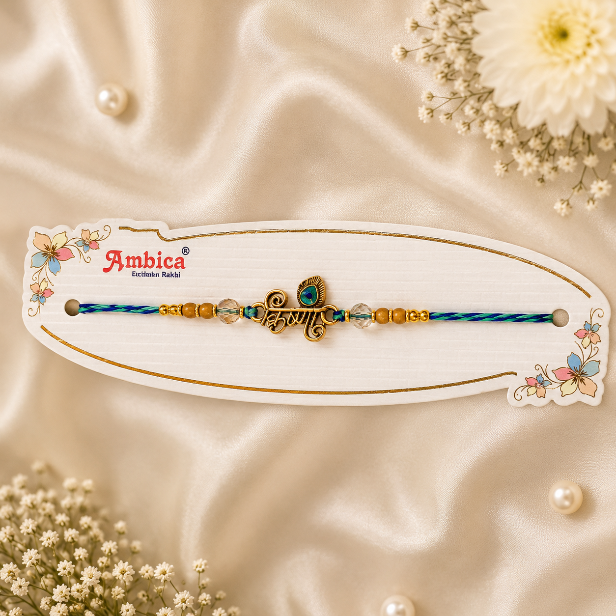 Shree Krishna Rakhi | Peacock Feather Designer Rakhi | Premium Spiritual Rakhi