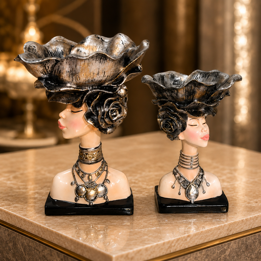 Luxury Lady Face Flower Vase Showpiece Set – Modern Home Décor