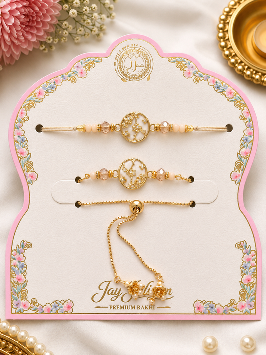 Premium AD Rakhi &amp; Bracelet Combo Set | Heavy Metal Charm Designer Collection