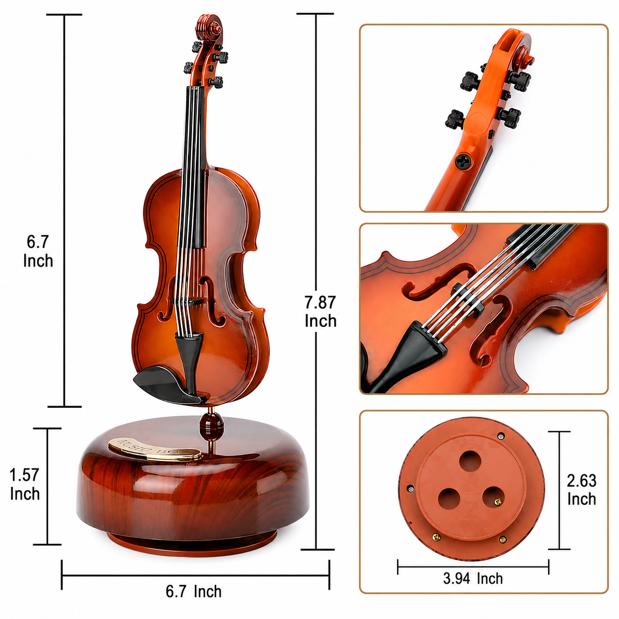Premium Violin Wind-Up Music Box Wooden Design Showpiece