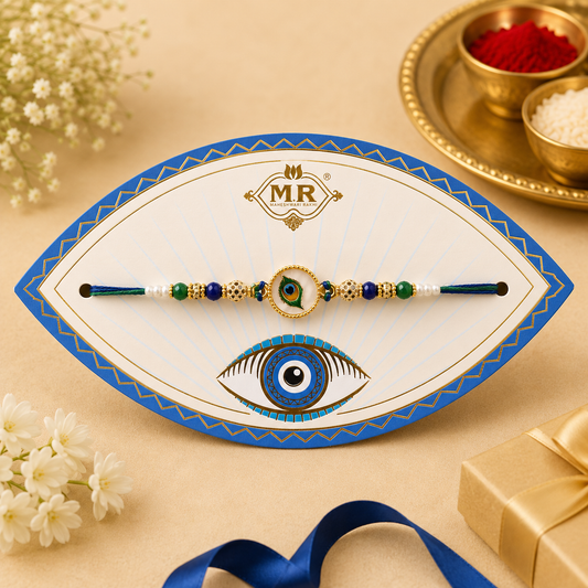 Premium Peacock Feather Evil Eye Rakhi for Brother – Designer Nazar Rakhi