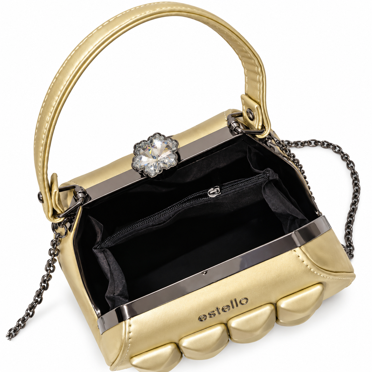 Elegant Gold Party Clutch with Chain Strap & Embellished Design Sling Bag / Handbag