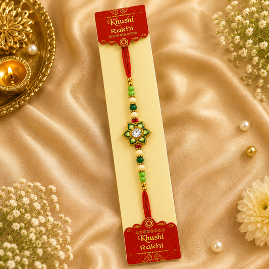Floral AD Rakhi | Designer Flower Rakhi | Premium Crystal Rakhi