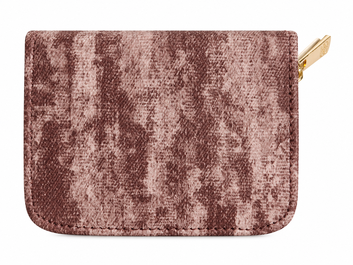 Floral embossed compact zip coin & card wallet with multiple compartments