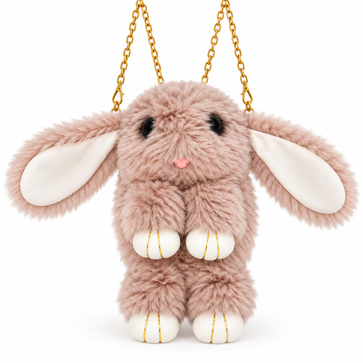 Cute Bunny Plush Sling Bag for Kids | 1 Zipper Soft Fur Crossbody Bag with Golden Chain Strap