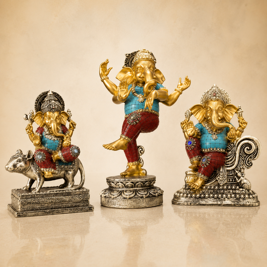 3 Piece Set Premium Ganesh Idol Set Decorative Showpiece