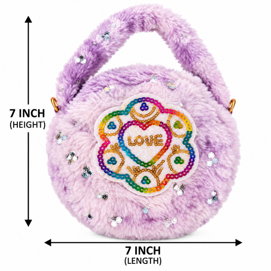 Cute Fluffy Fur Shoulder Bag | Stylish Round Handbag with Sequin Embroidery & Soft Handle Girls & Women
