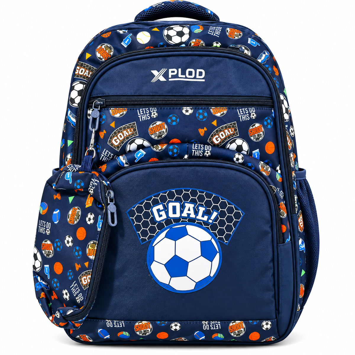 Xplod Football Printed Backpack | Spacious Multi-Compartment Bag with Side Bottle Pockets &amp; Detachable Pouch