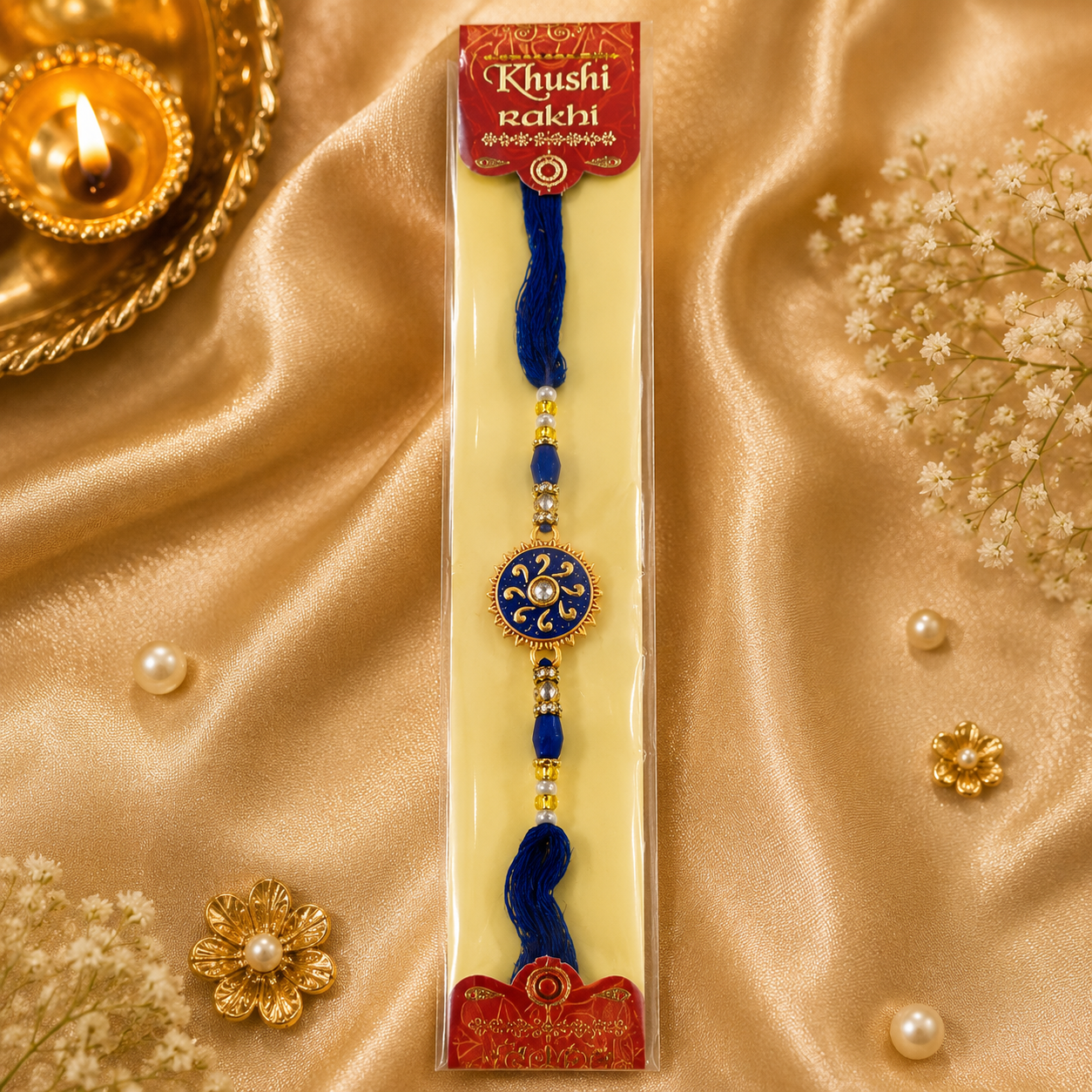 Premium Round Stone Charm Rakhi | Elegant Raksha Bandhan Rakhi