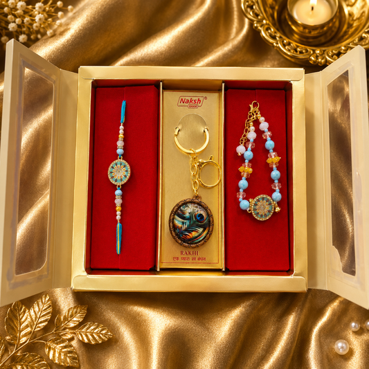 Premium AD Rakhi Gift Set with Bracelet &amp; Keychain | Luxury Gift Box | Best Quality Rakhi Combo