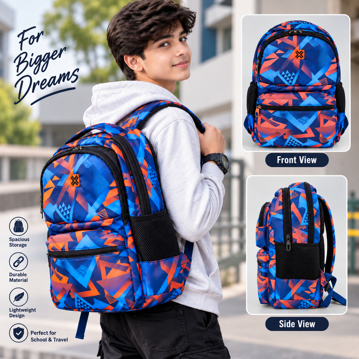 Xplod Stylish Backpack for School, College & Travel | Spacious Laptop & Daily Use Bag with Side Bottle Pockets