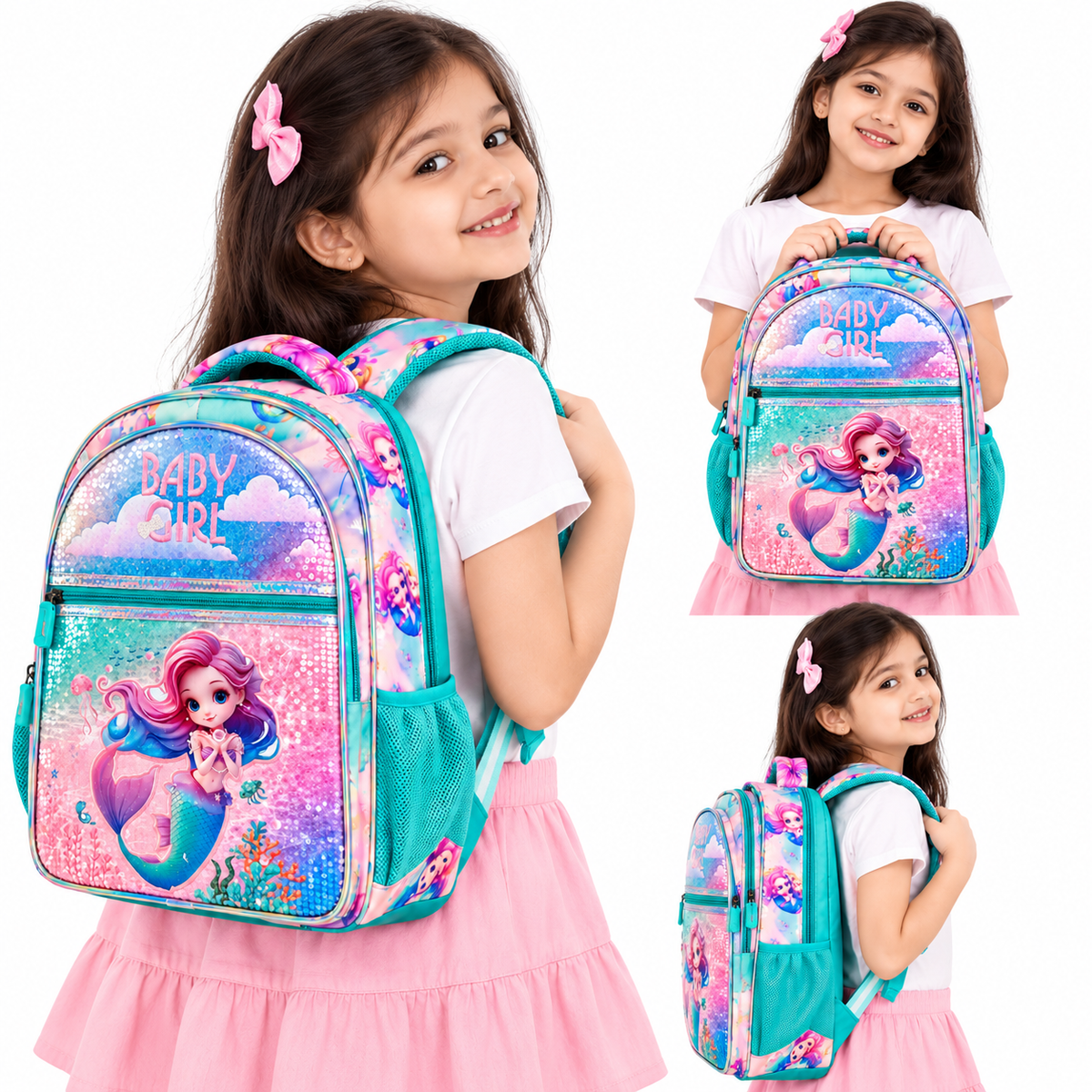 Girls Mermaid School Backpack | Colorful Lightweight Bag with Spacious Storage & Bottle Pocket