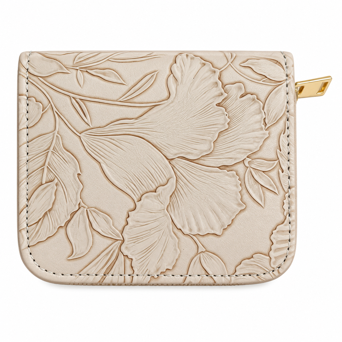 Floral embossed compact zip coin & card wallet with multiple compartments