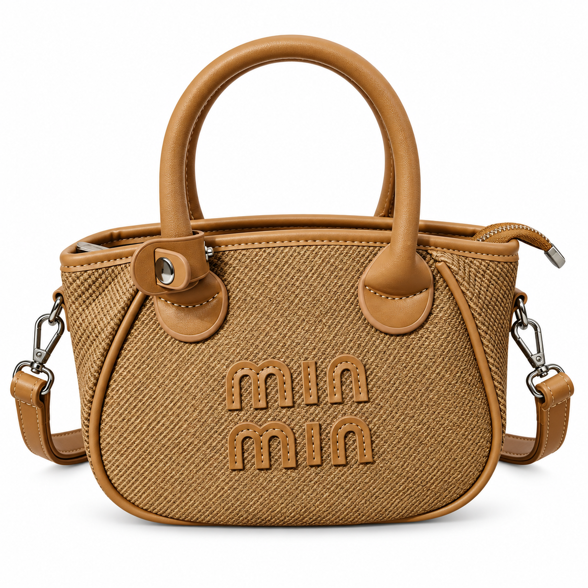 Min Min Stylish Handbag | 2 Zipper Tote Bag with Detachable Adjustable Shoulder Strap | Textured Fashion Purse for Girls & Women