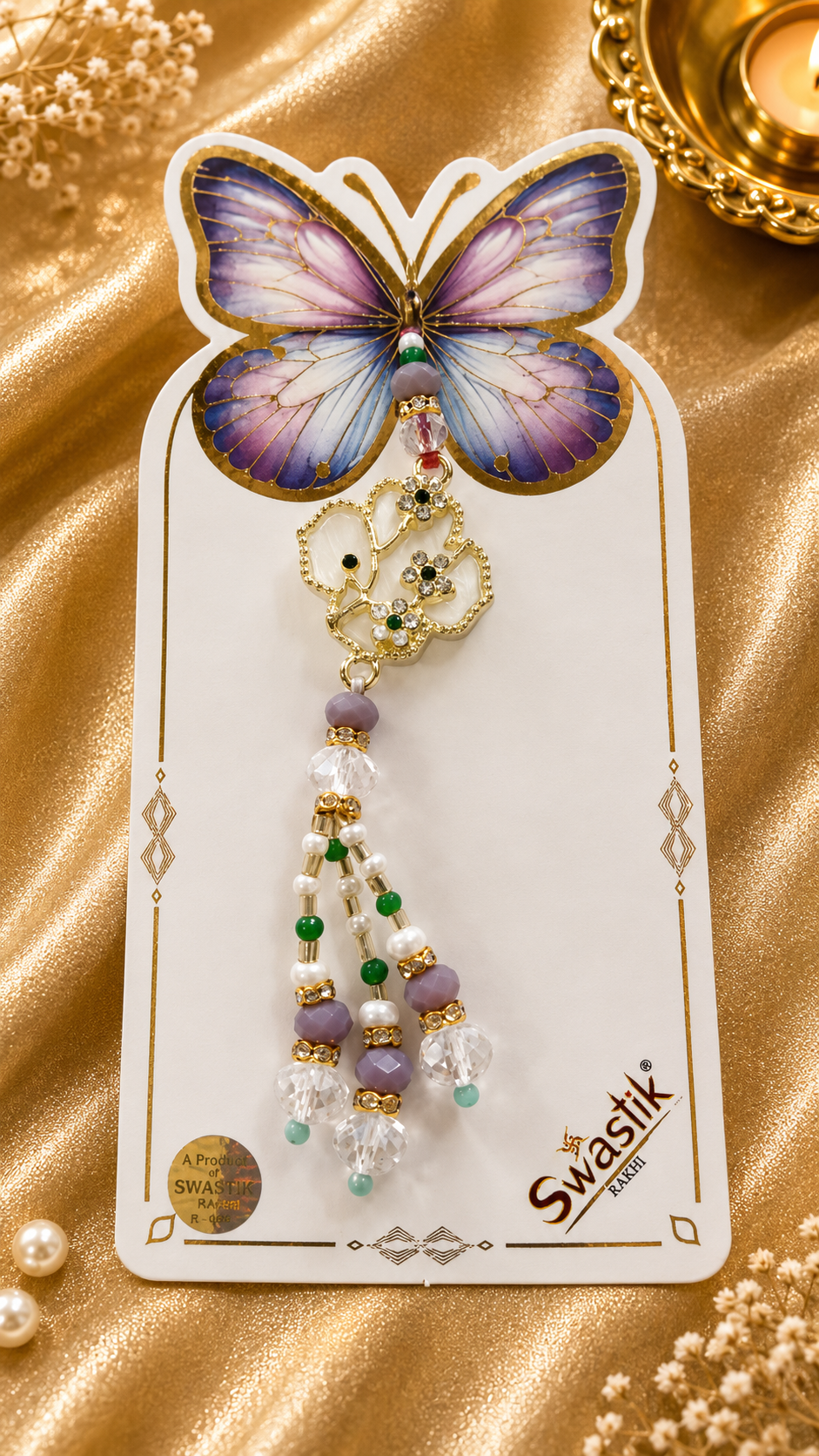 Premium Butterfly Lumba Rakhi | AD Stone Floral Charm | Designer Bhabhi Rakhi