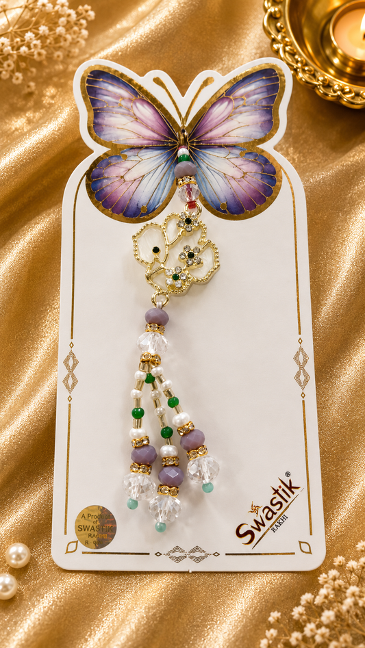 Premium Butterfly Lumba Rakhi | AD Stone Floral Charm | Designer Bhabhi Rakhi