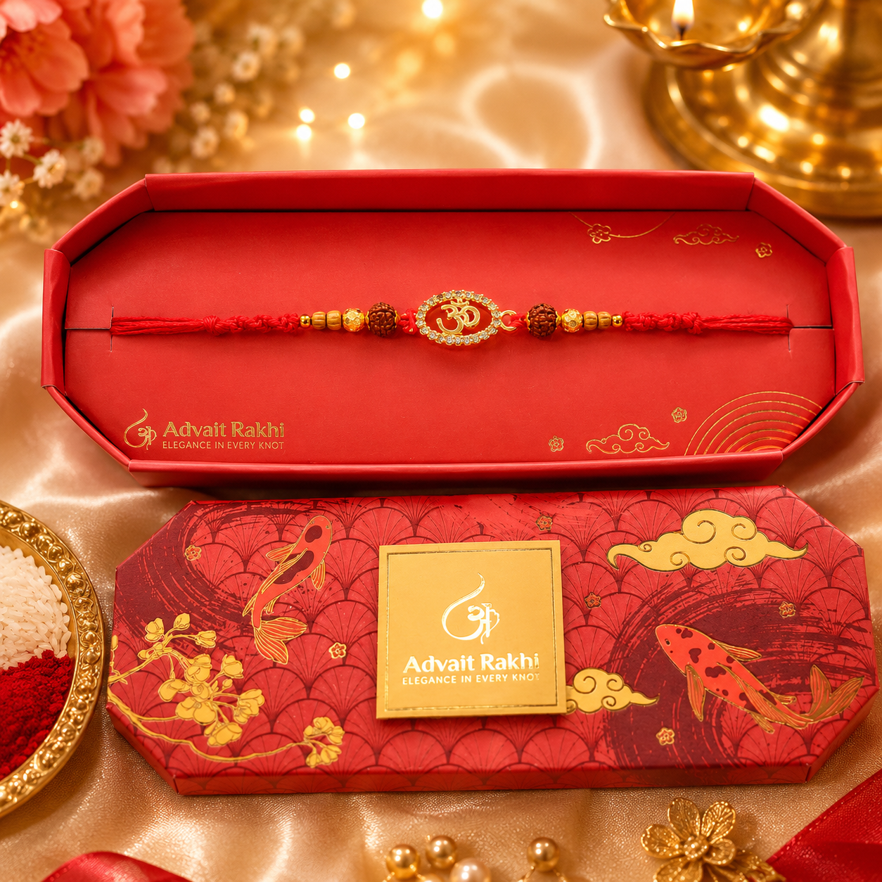 Premium AD Stone OM Designer Rakhi with Luxury Gift Box | Heavy Charm Rakhi | Best Quality Rakhi