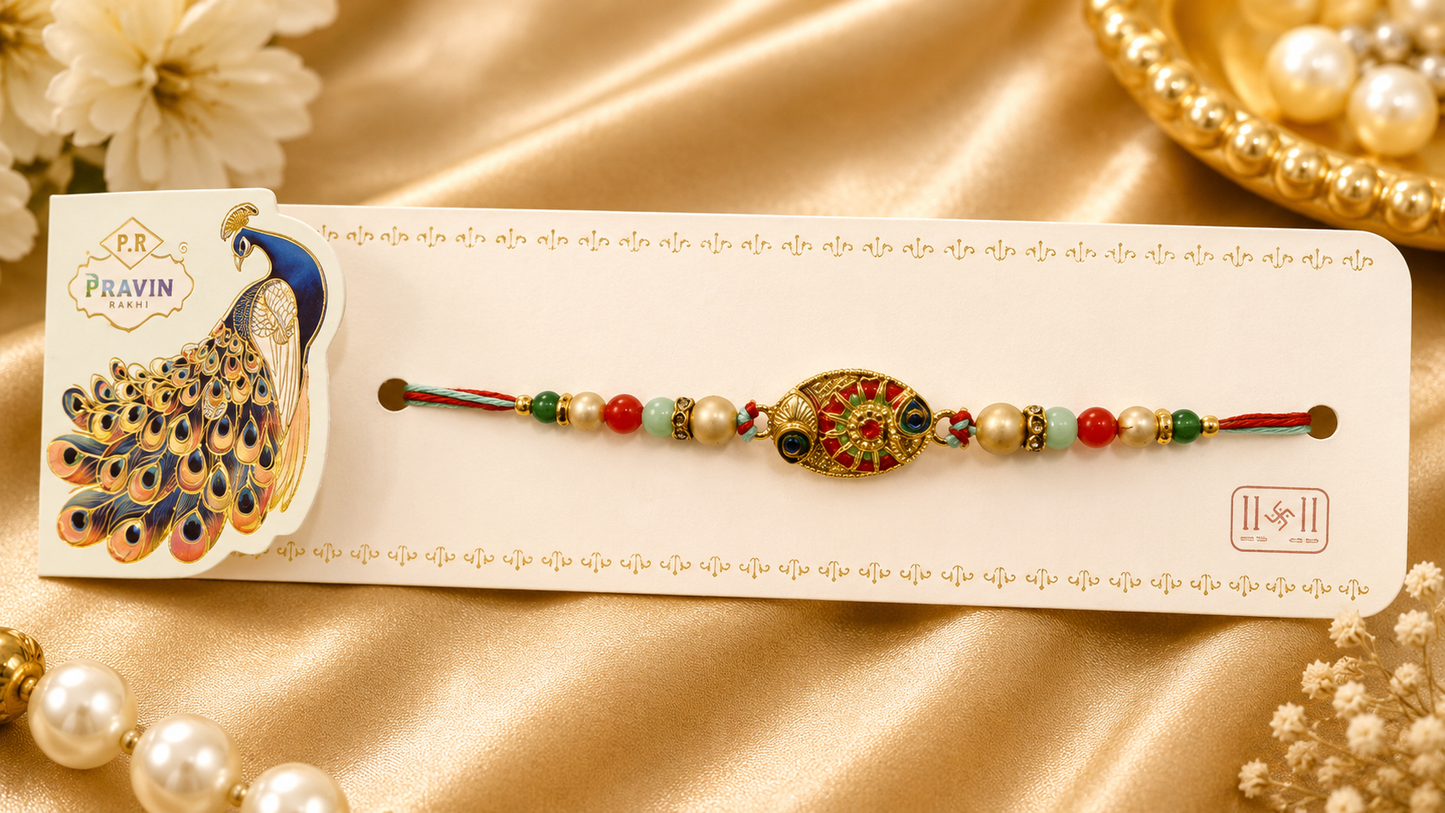 Premium Peacock Designer Rakhi | Heavy Metal Meenakari Charm Rakhi