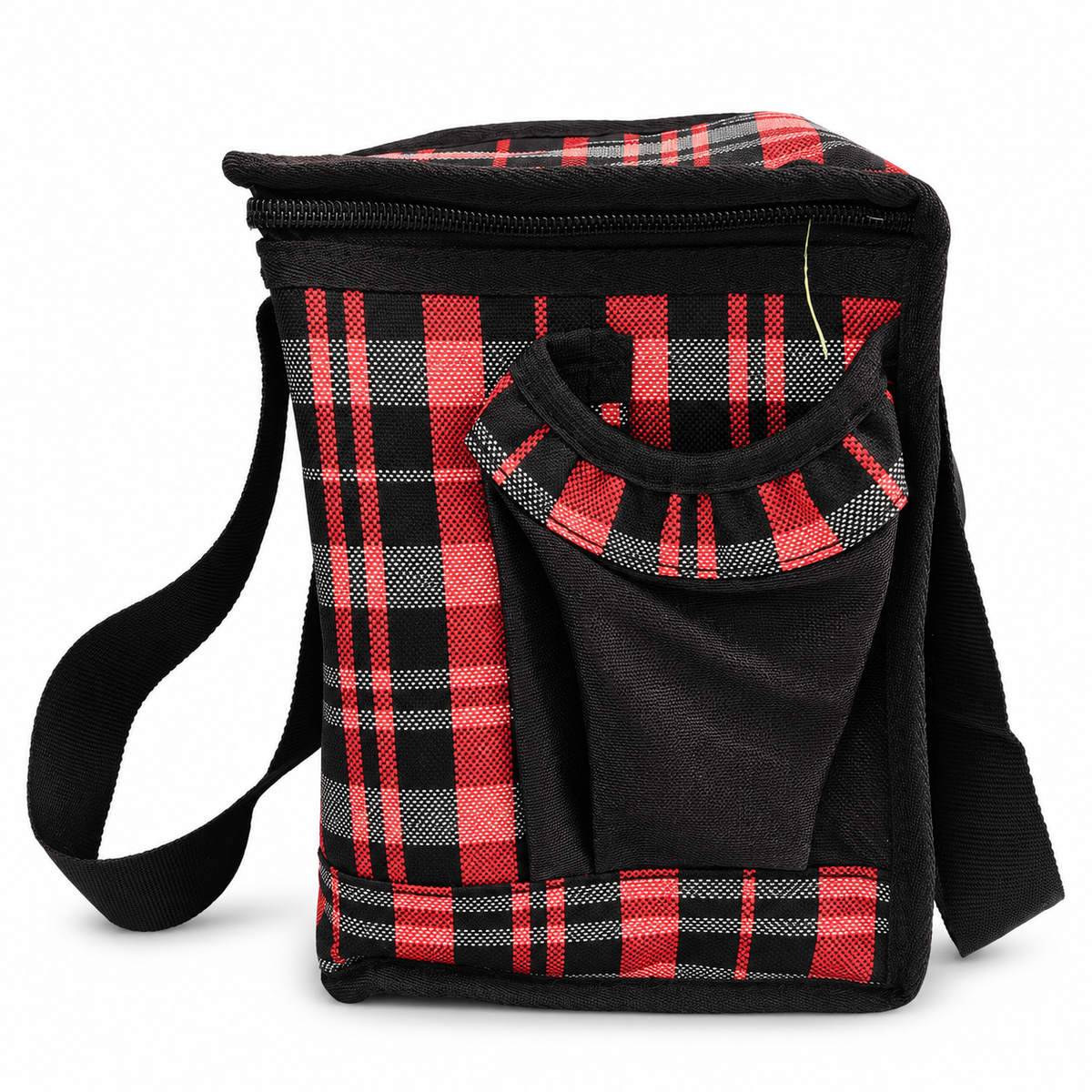 Insulated Lunch Bag for Men & Women | 2 Zipper Compartments with Side Pocket | Stylish Checkered Lunch Bag with Shoulder Strap