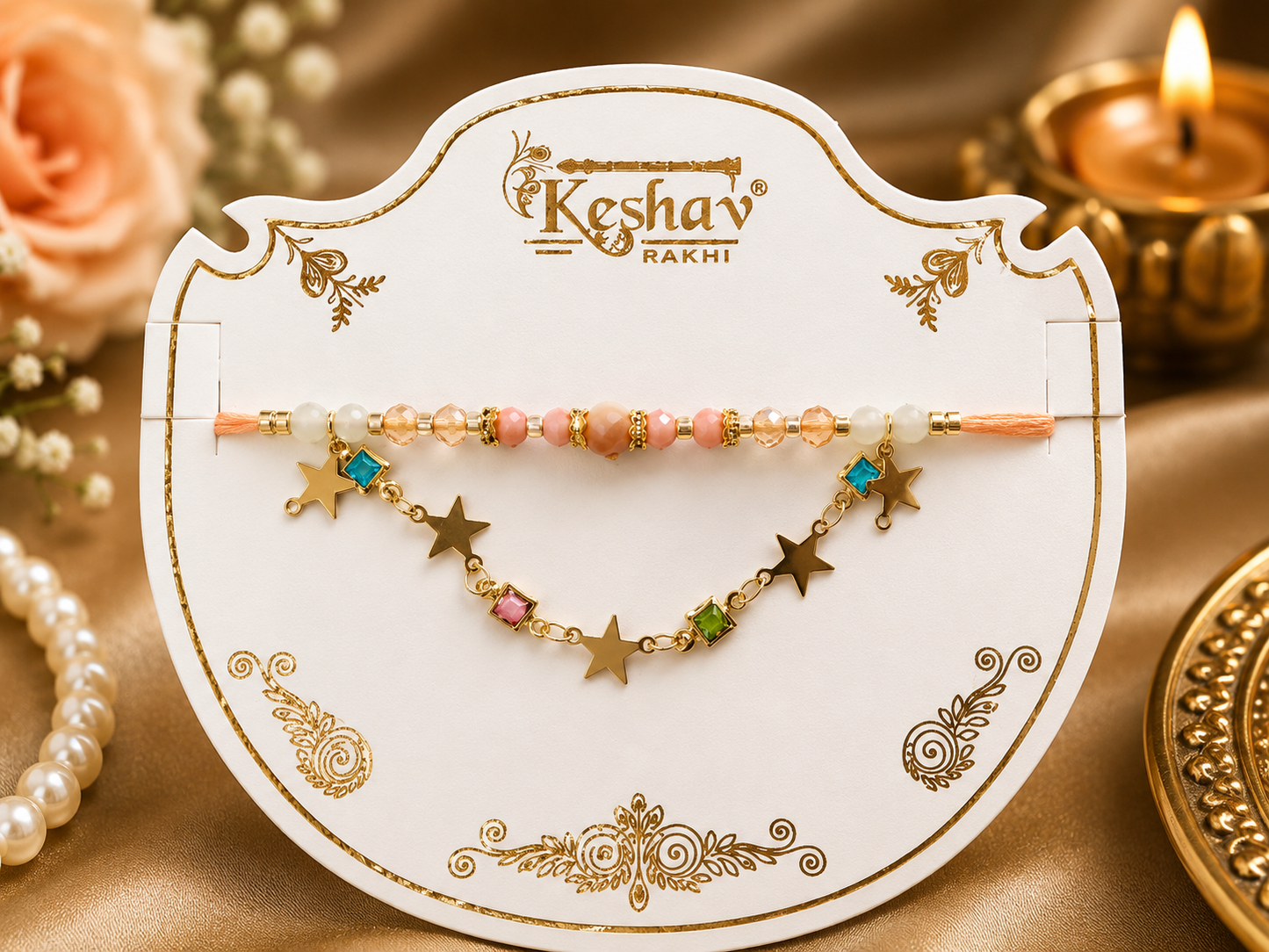 Elegant Beaded Rakhi with Star Charm Design