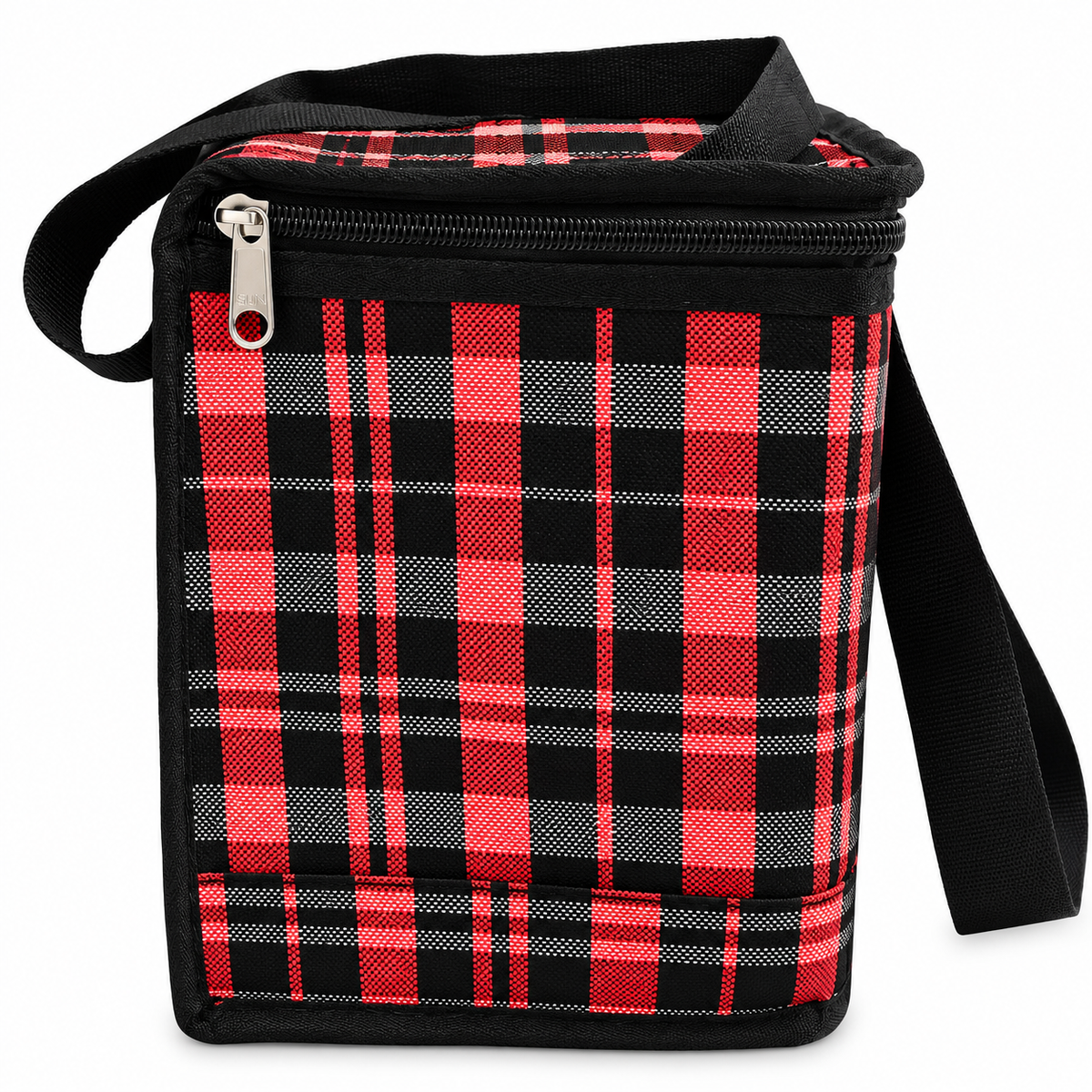 Insulated Lunch Bag for Men & Women | 2 Zipper Compartments with Side Pocket | Stylish Checkered Lunch Bag with Shoulder Strap