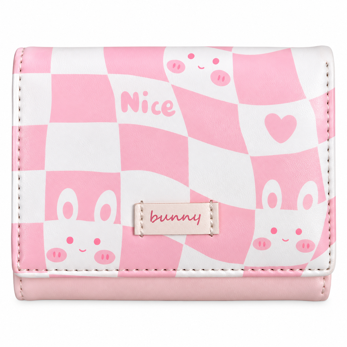 Kawaii Cartoon Animal Print Mini Tri-Fold Wallet– Cute Bunny Panda Checkerboard Pocket Purse Coin Card Holder
