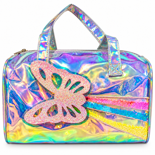 Girls Holographic Travel Bag | Stylish Butterfly Sequin Duffle Bag | Colorful Spacious Carry Bag for Kids & Women