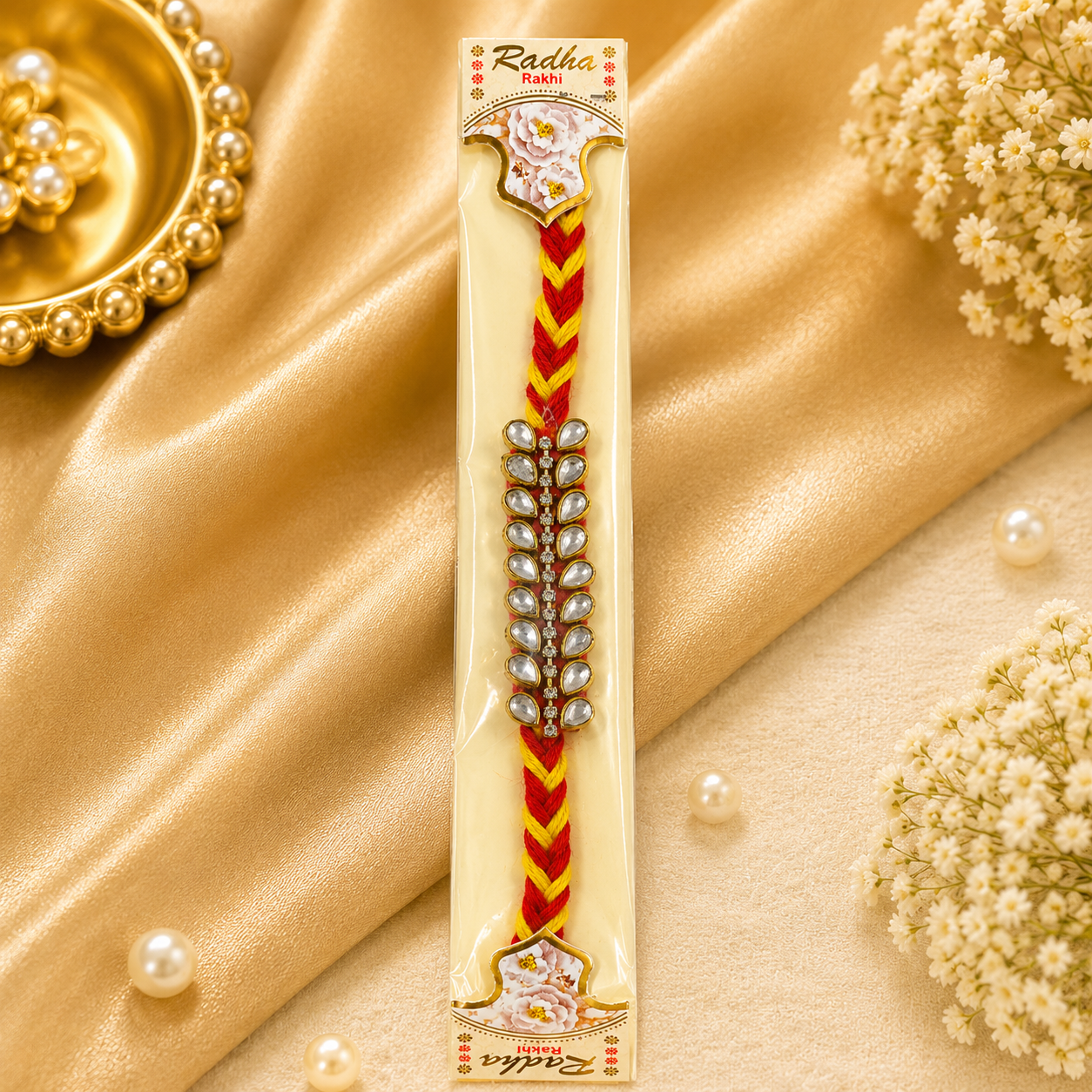 Premium AD Designer Stone Rakhi | Heavy Metal Kundan Charm Rakhi | Traditional Rakhi