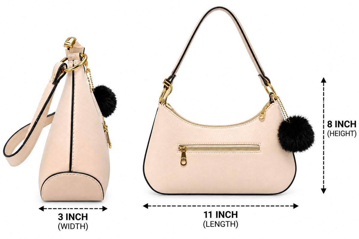 Elegant Beige Shoulder Sling / Handbag with Soft keychain for Women / Girls
