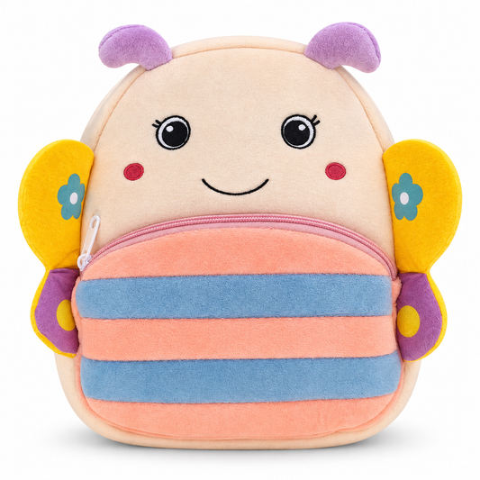 Kids Cute Butterfly Backpack for Girls | 2 Zipper Plush School Bag | Soft Cartoon Backpack for Kids