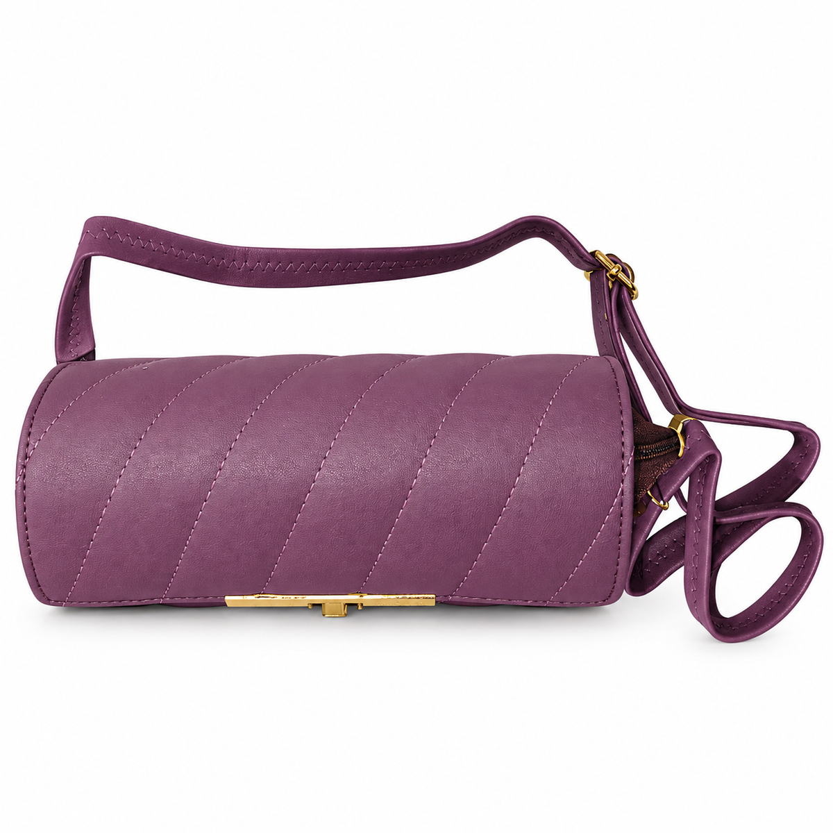 Elegant Purple Quilted Sling / Handbag with Gold-Tone Lock & Adjustable Strap for Women