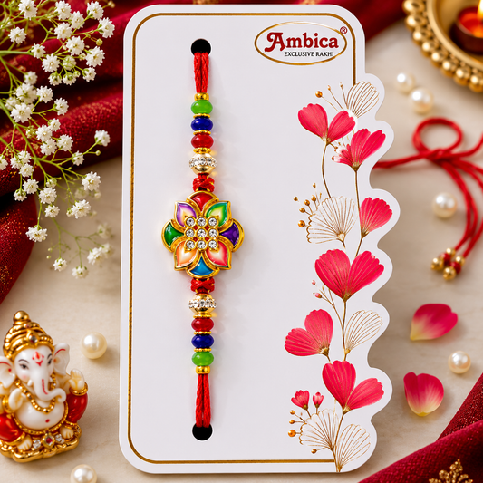 Premium AD Multicolor Floral Designer Rakhi for Brother – Raksha Bandhan Special