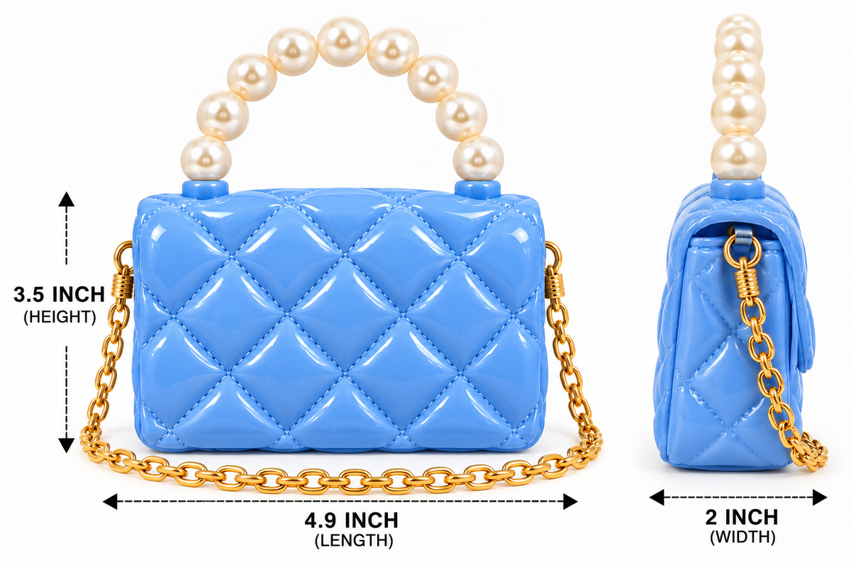 Girls Quilted Sling Bag with Pearl Handle & Gold Chain | Stylish Mini Shoulder Bag for Party & Casual Use