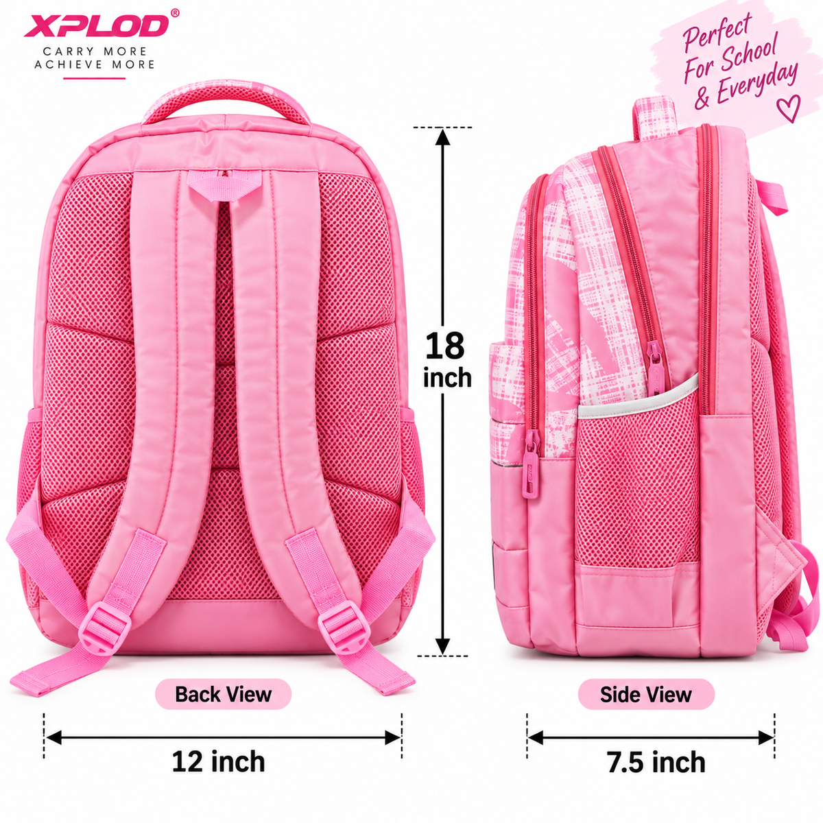 Girls School Backpack | Stylish Pink Backpack with Spacious Compartments | Lightweight Backpack with Side Bottle Pockets