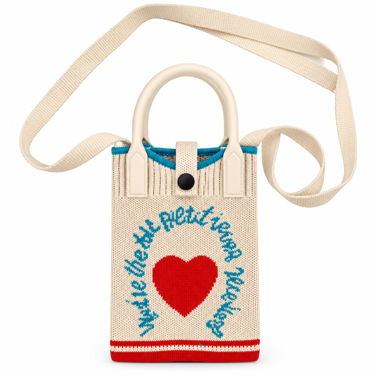 Cute Knitted Sling Bag for Girls | Handbag with Adjustable Shoulder Strap & Top Handle | Stylish Printed Mini Bag