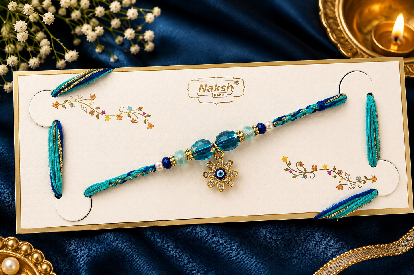 Premium AD Evil Eye Designer Rakhi for Brother – 3 Color Raksha Bandhan Special