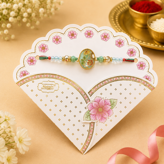 Premium Floral Designer Rakhi for Brother – Elegant Raksha Bandhan Rakhi Premium Packing Heavy quality imported metal charm | mother of pearl