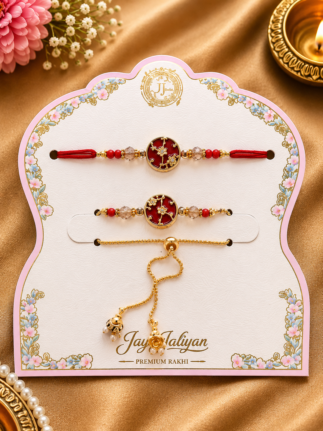 Premium AD Rakhi &amp; Bracelet Combo Set | Heavy Metal Charm Designer Collection