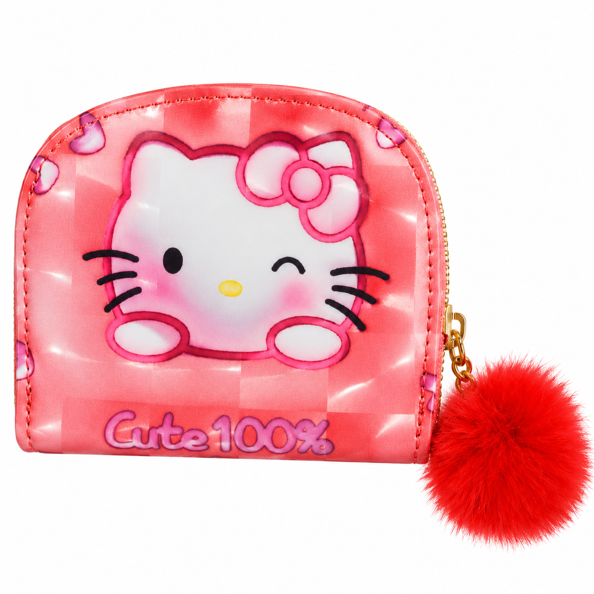 Cute cartoon character zip coin purse wallet with pom pom keychain and multi compartment storage