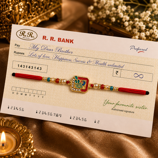 Designer Bank Cheque Rakhi with AD Heavy Metal Pendant | Raksha Bandhan Special