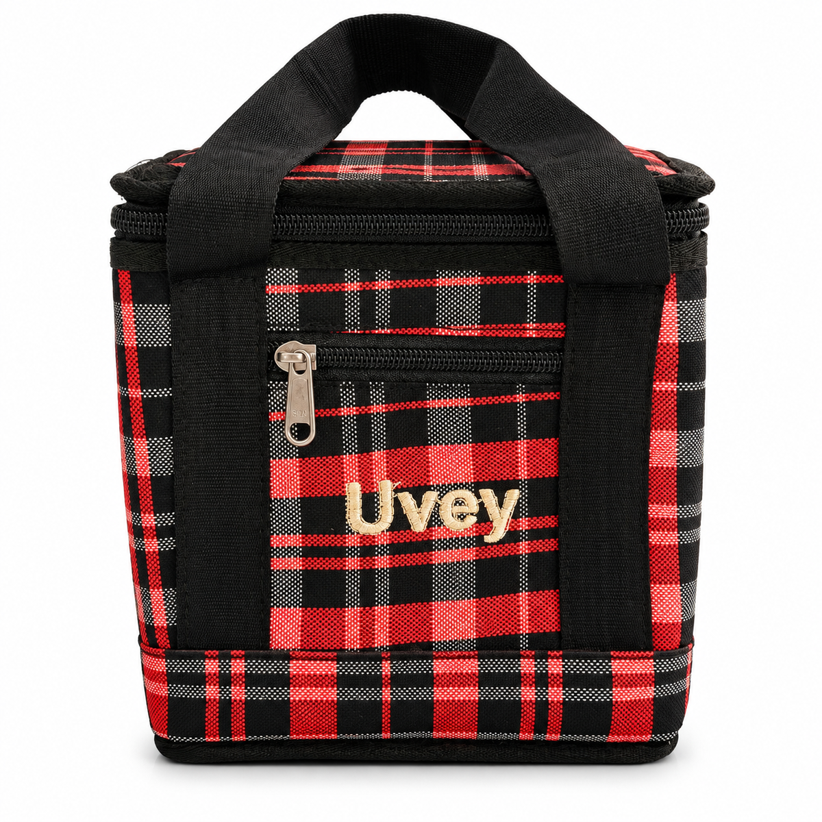 Insulated Lunch Bag for Men & Women | 2 Zipper Compartments with Side Pocket | Stylish Checkered Lunch Bag with Shoulder Strap