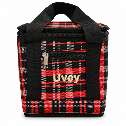 Insulated Lunch Bag for Men & Women | 2 Zipper Compartments with Side Pocket | Stylish Checkered Lunch Bag with Shoulder Strap