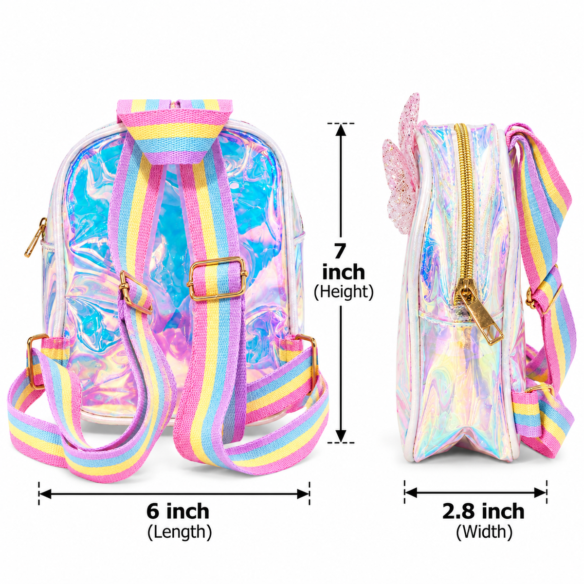 Girls Mini Backpack with Glitter Bow | Cute Cartoon Kids Backpack | 1 Zipper Small Bag
